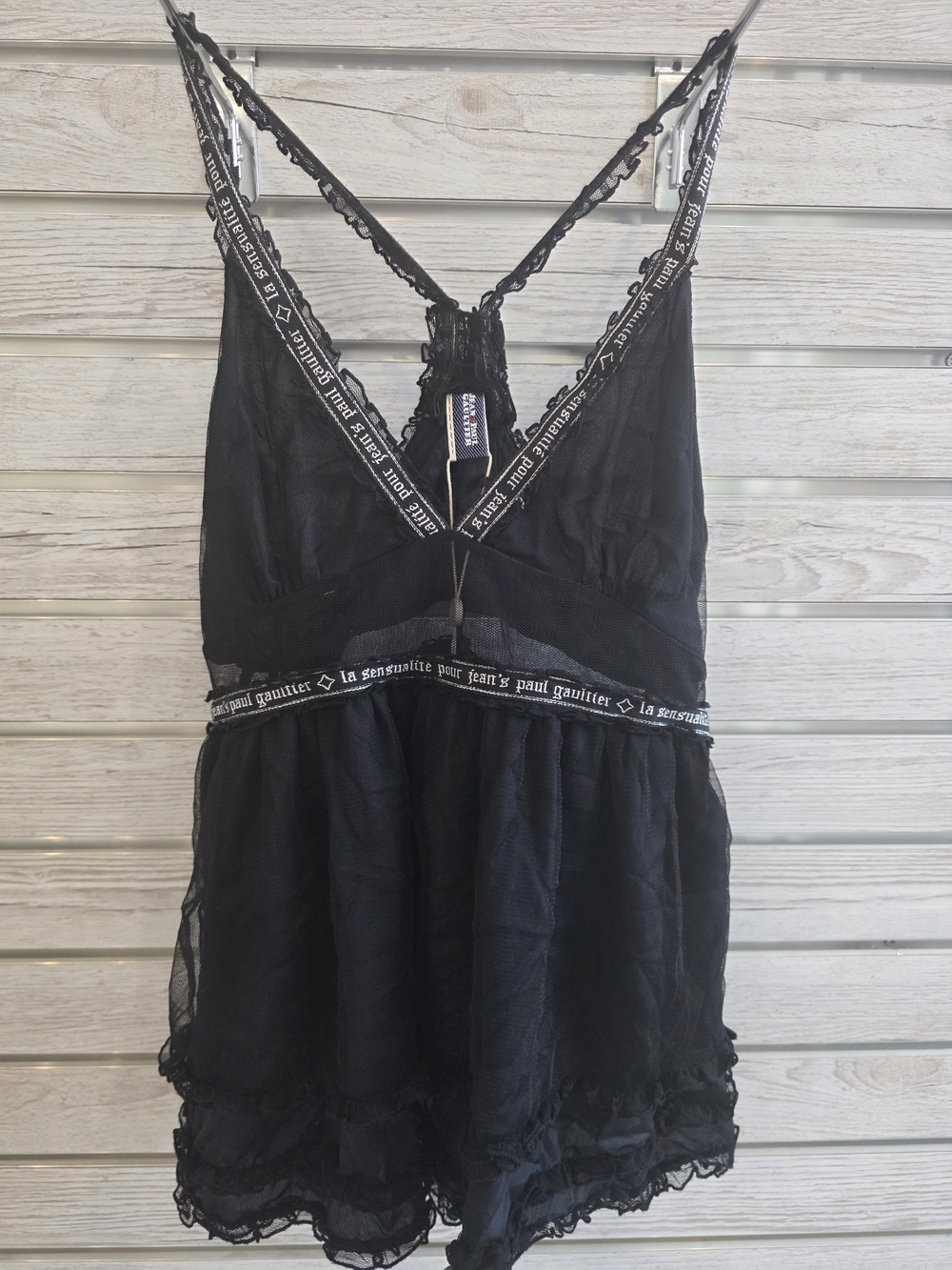 Jean Paul Gaultier Black Sheer Lace-Trim Tank
